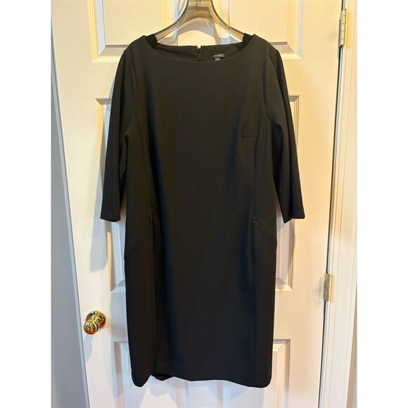 Ann‎ Taylor Women's Black Boat Neck 3/4 Sleeve Knee Length Dress Size 16 - Picture 2 of 11
